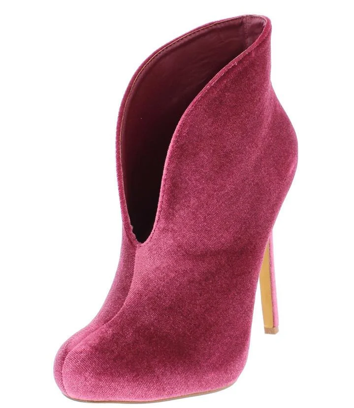 Pink Velvet Vintage Closed Toe Stiletto Ankle Booties Vdcoo