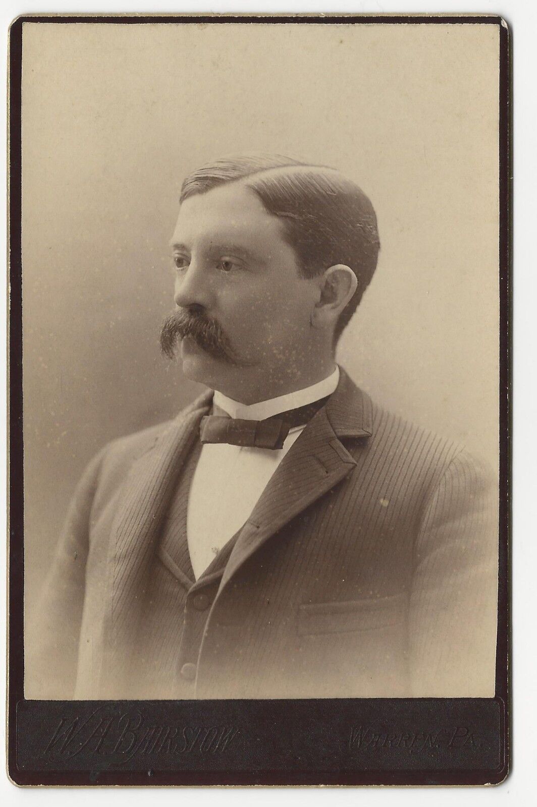 W.A. Bairstow (Warren Pennsylvania) Antique Cabinet Photo Poster painting Card Mustache Man