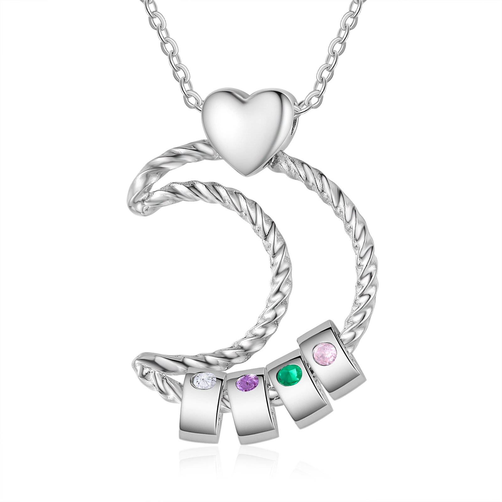 4 Names - Personalised Moon Pendant Necklace Custom Birthstones & Names Necklace Gift for Her-Jessemade AU