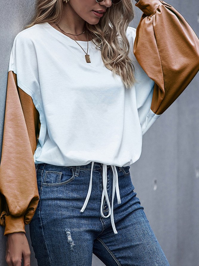 Casual Paneled Crew Neck Shirts & Tops