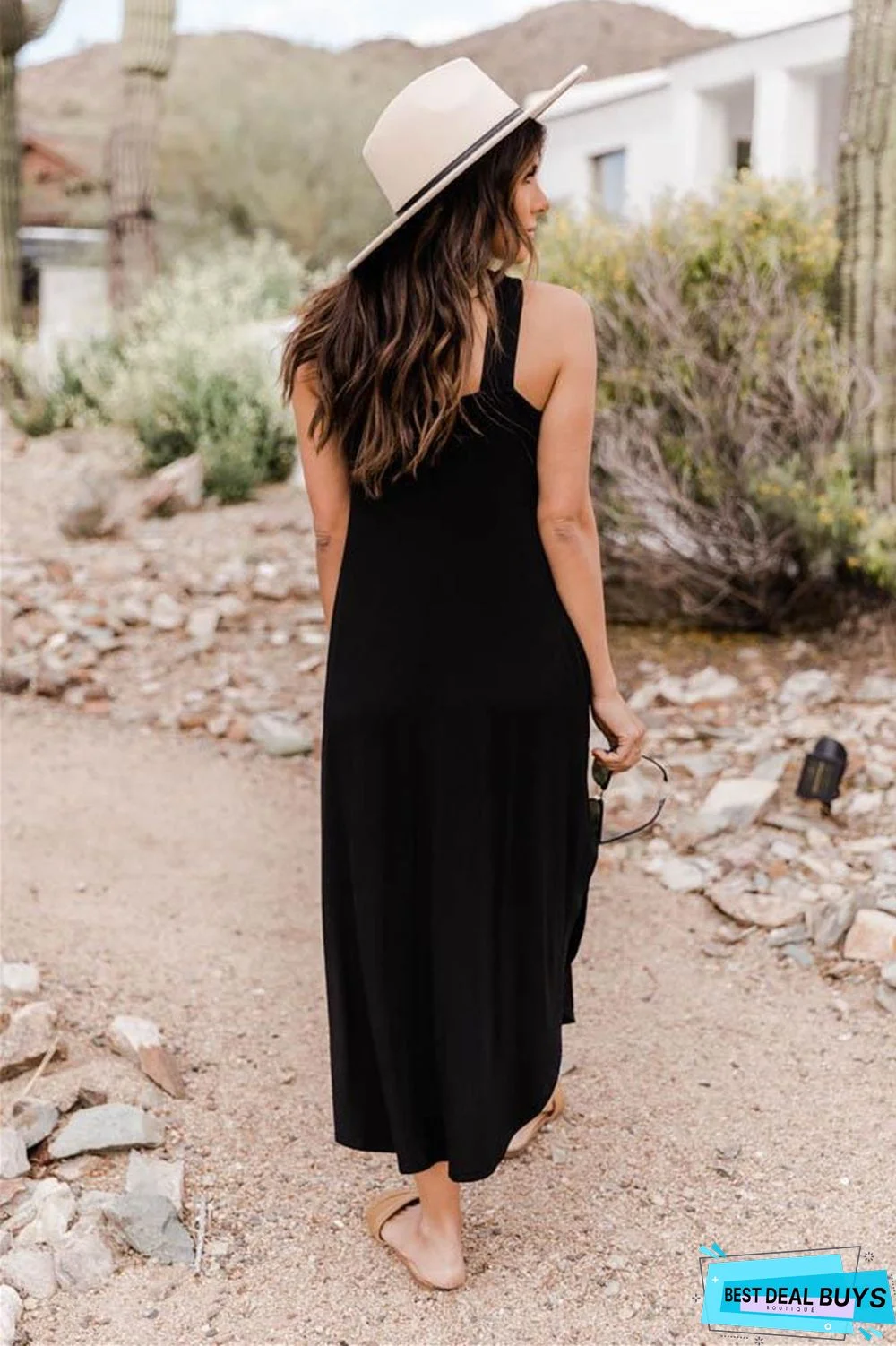 Off-The-Shoulder Casual and Comfortable Long Pocket Dress with Hanging Neck