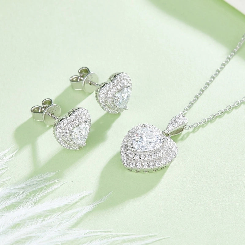 1 Piece 925 Sterling Silver Moissanite Heart Shape Earrings Necklace