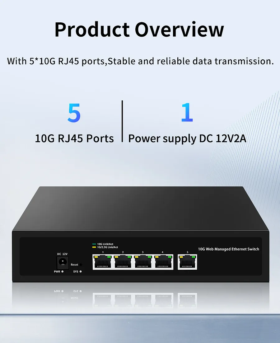 GoodTop 10G Switch 5 Port Web Managed Network Switch 10000Mbps
