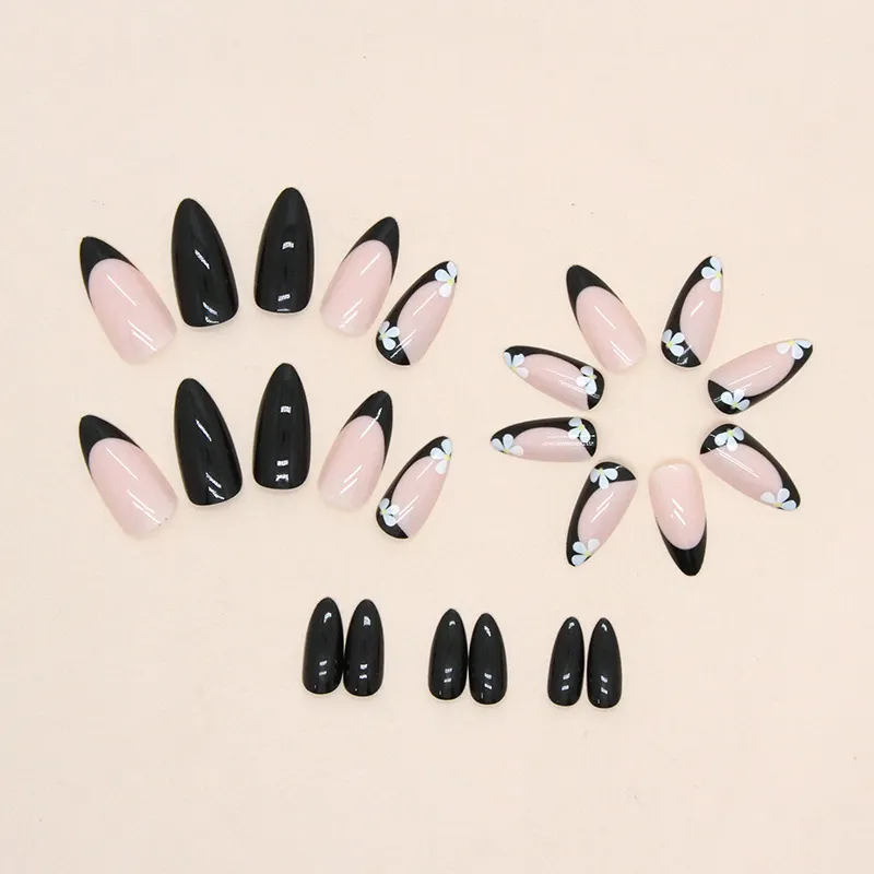 Churchf Churchf And Cool Girl Solid Color Bright Oil Black Nail Lovely Flower Flower False Nails Ins Wind Wear Armor