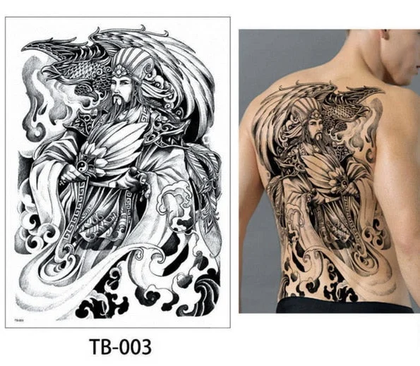 48*35 cm large tattoo stickers 2018 new designs fish wolf buddha waterproof temporary flash tattoos full back chest body for men