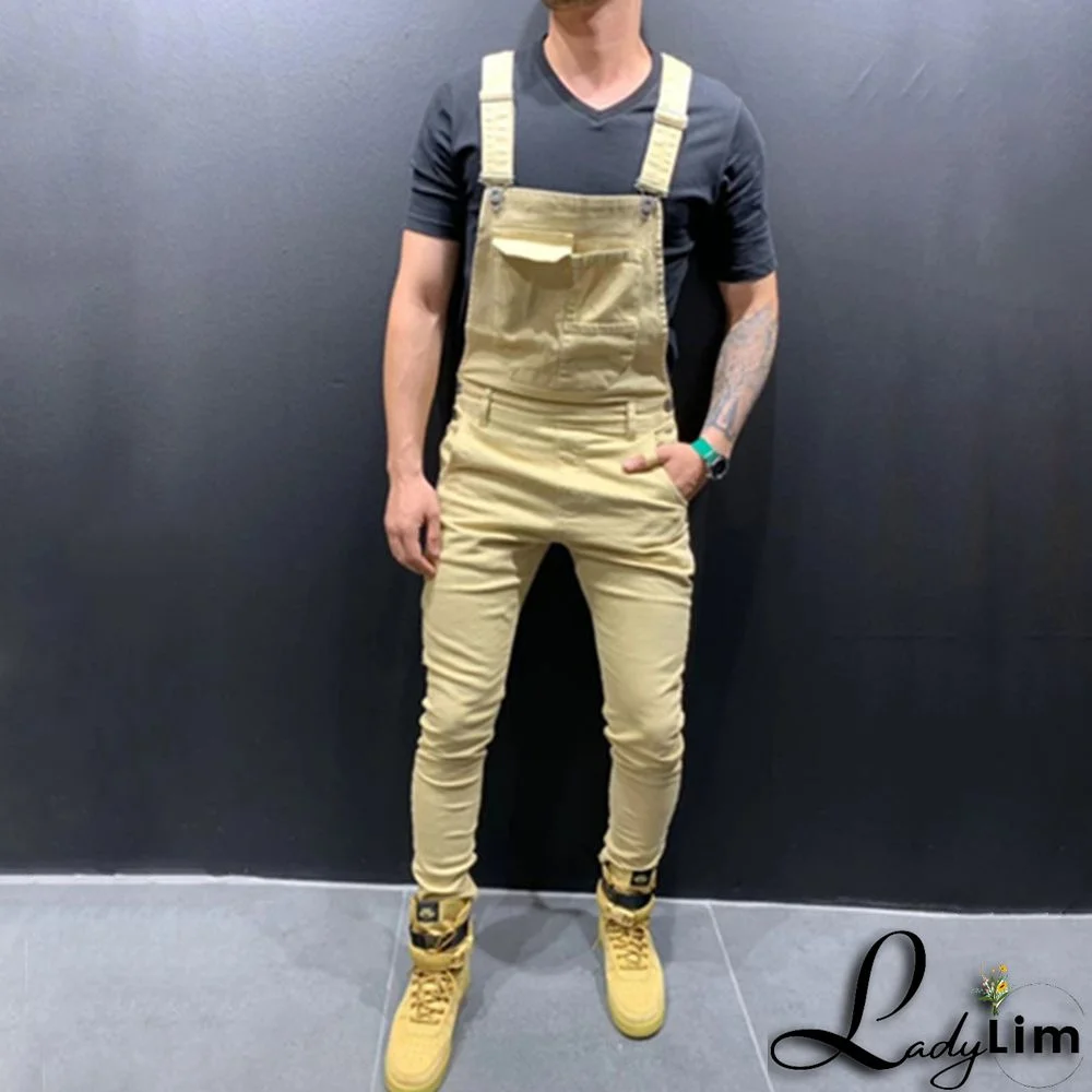 Trendy Men Suspender Denim Rompers Denim Trousers Trendy Overalls Jumpsuit