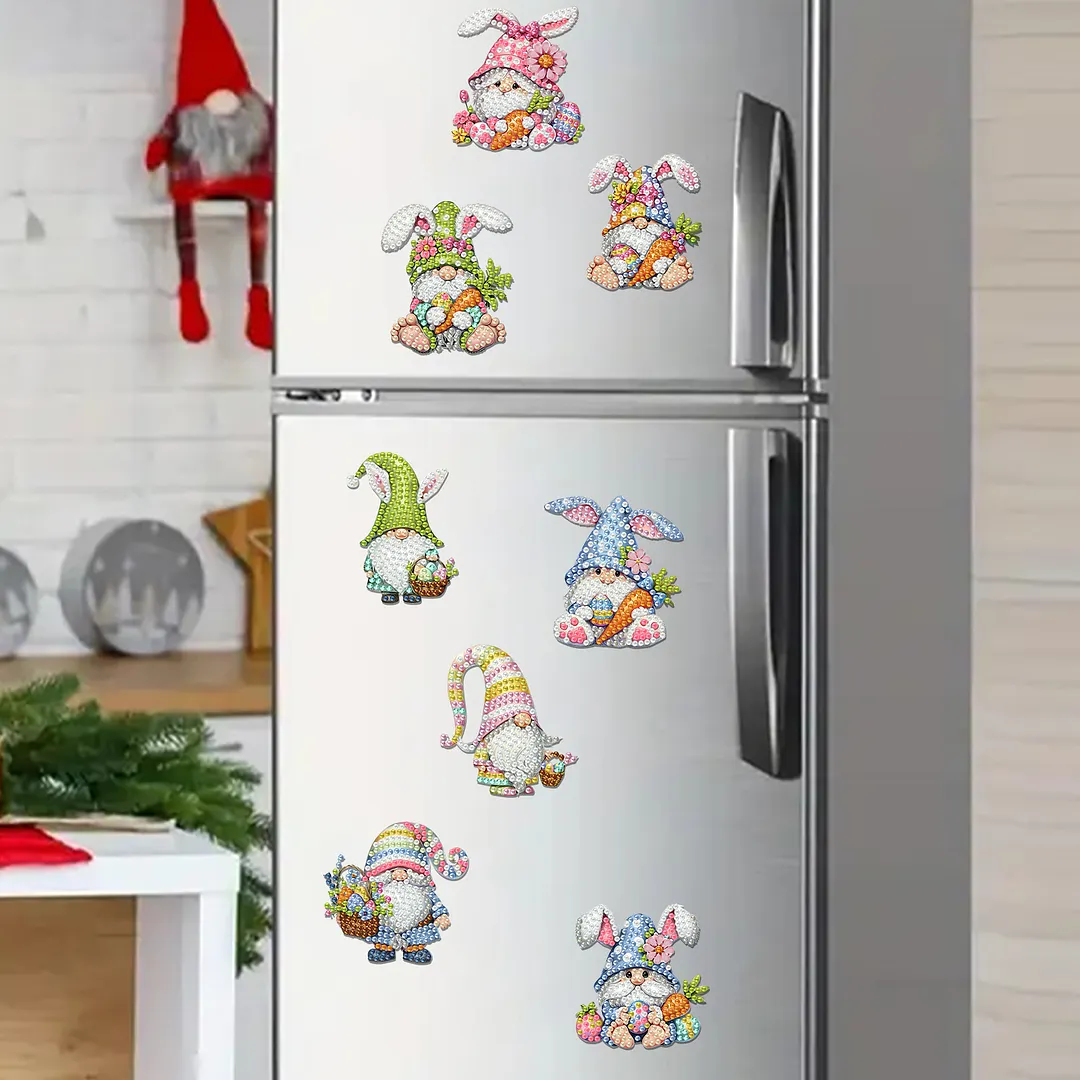 8pcs Easter Goblin Bunny 2D Acrylic DIY Diamond Painting Magnetic Refrigerator Sticker Set Special-Shaped Diamond Fridge Magnet Refrigerator Sticker Crystal Art Craft for Adults Home Decors