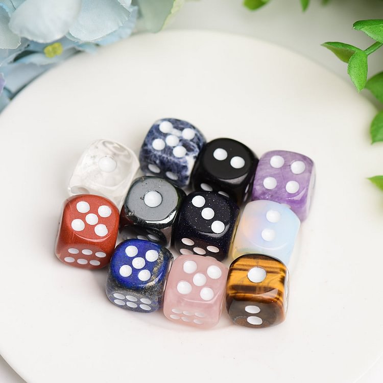 0.5" Mini  Crytsal Dice Crystal Carving   Opalite Rose Quartz Black Obsidian Tiger's Eye Red Jasper Sodalite Clear Quartz Blue Sandstone Lapis Hemitite Amethyst