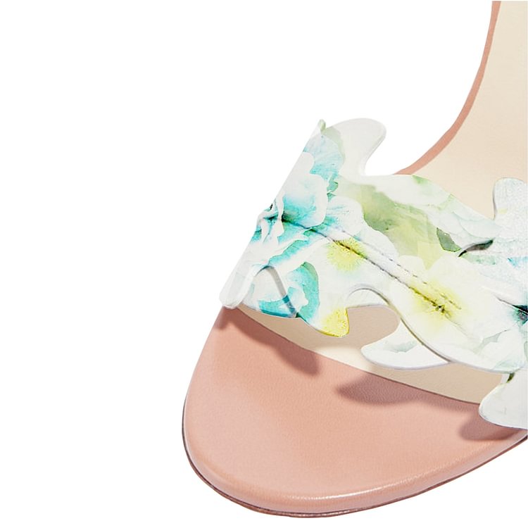 Lime Yellow Leaves Floral Heels Open Toe Tie up Stiletto Heels Sandals |FSJ Shoes