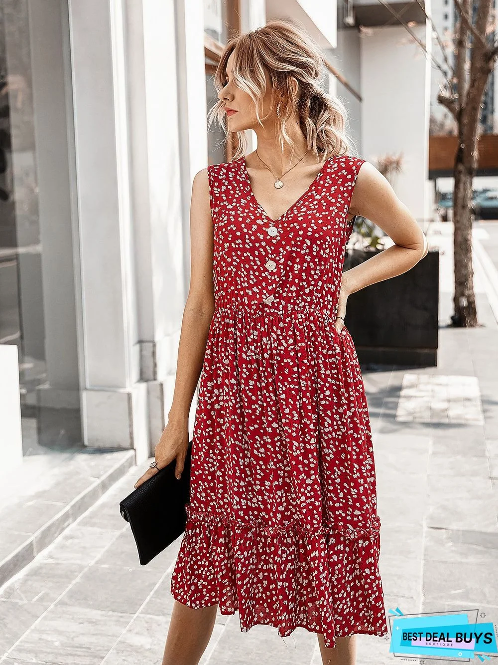 Women's Summer Small Crushed Flower V-Neck Dress