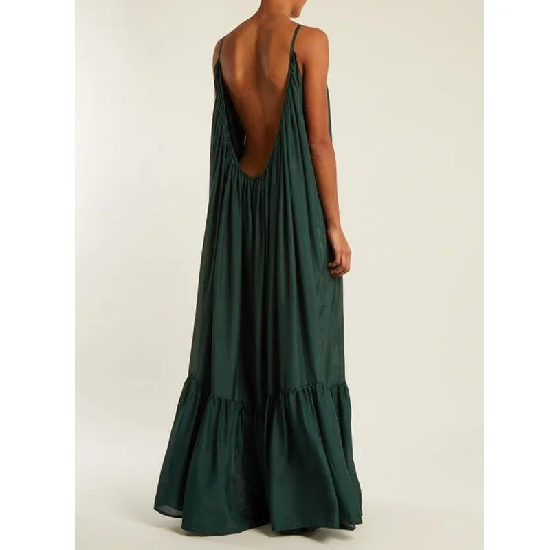 Uveng Uveng Pregnant Women's Beach Dress Sexy Slingless Long Dress Dress Woman