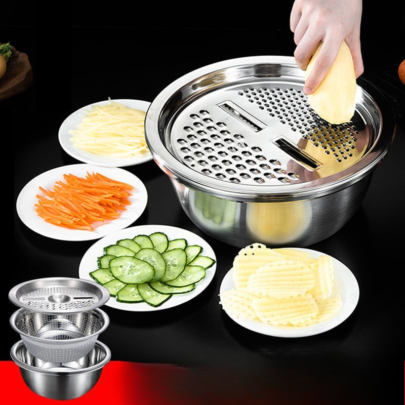 Likron Watches Professional Grade 3-in-1 Stainless Steel Kitchen Prep Set Durable Vegetable Slicer Drain Basin for Effortl...