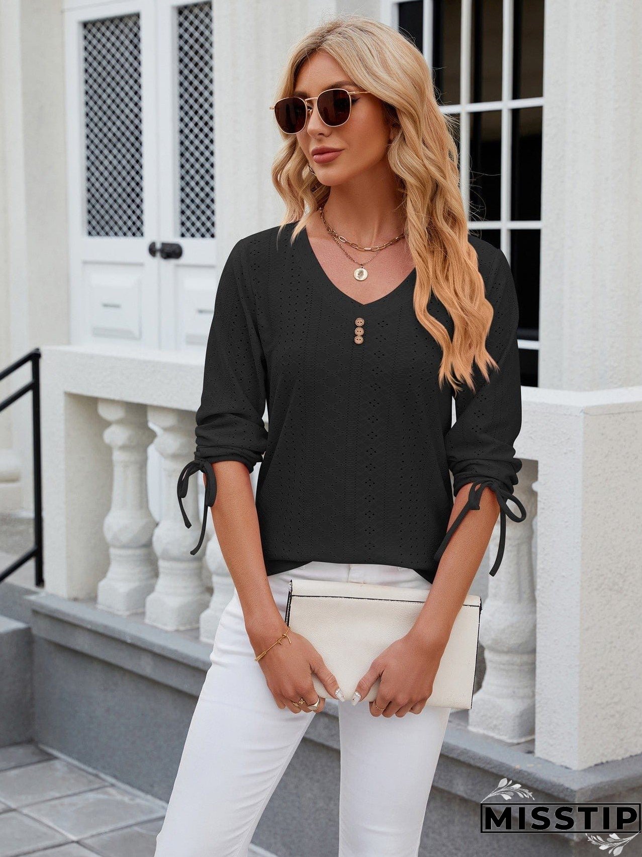 Short Sleeve Mock Neck T-Shirt with Side Slits