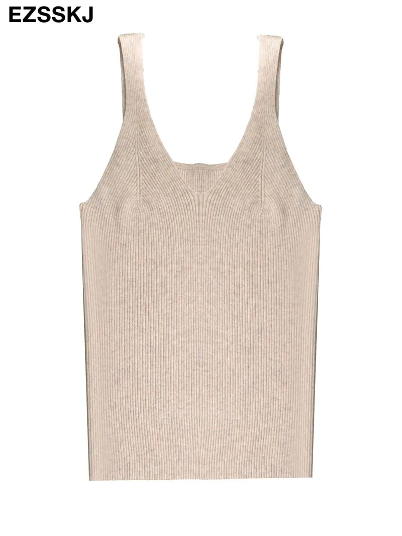 Cashmere high quality chic basic V-NECK Camisole female Summer white knit tank top Women sexy sleeveless tank top
