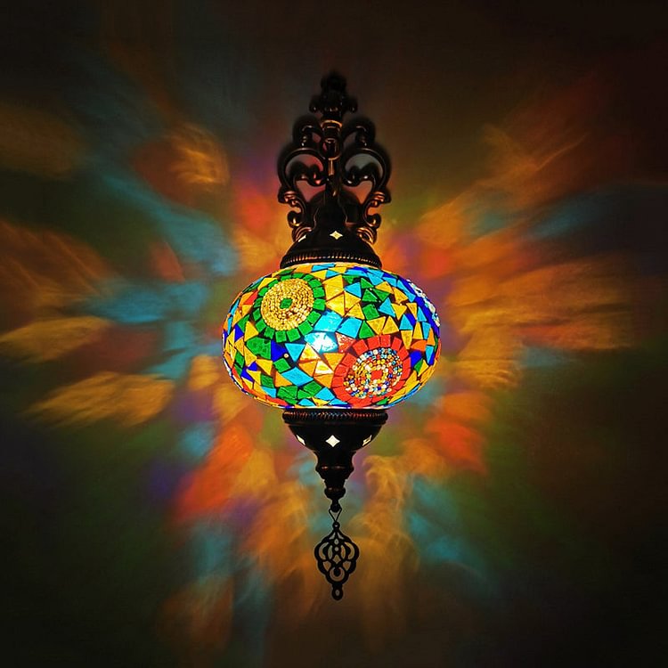 Globe Indoor Wall Lamp Vintage Stained Art Glass 1 Light White/Red/Orange Wall Sconce Lighting