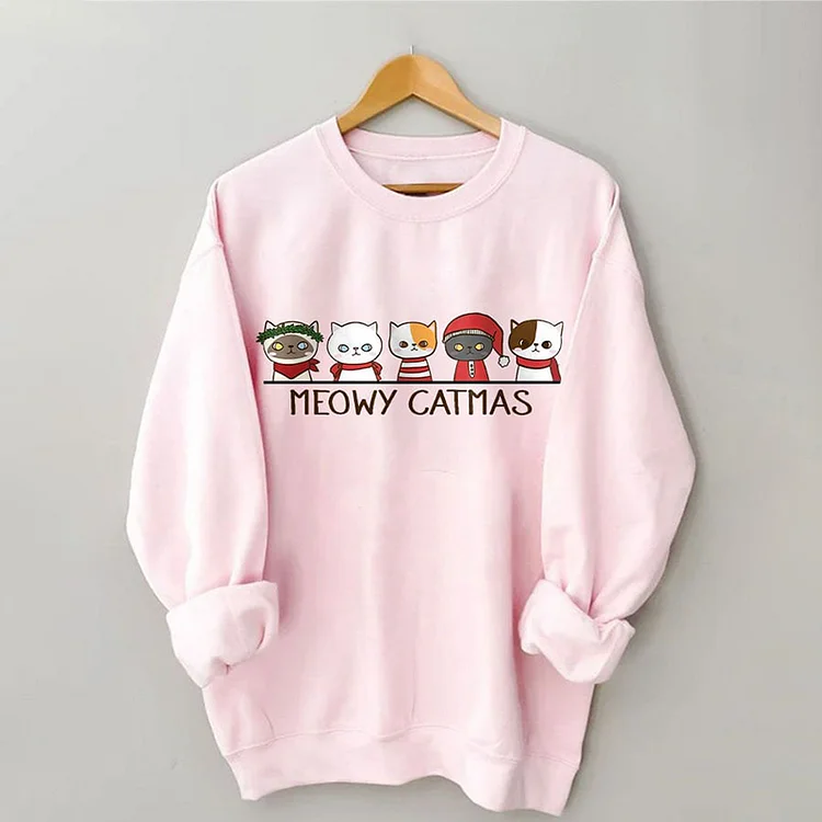 Wearshes Christmas Cat Print Casual Sweatshirt