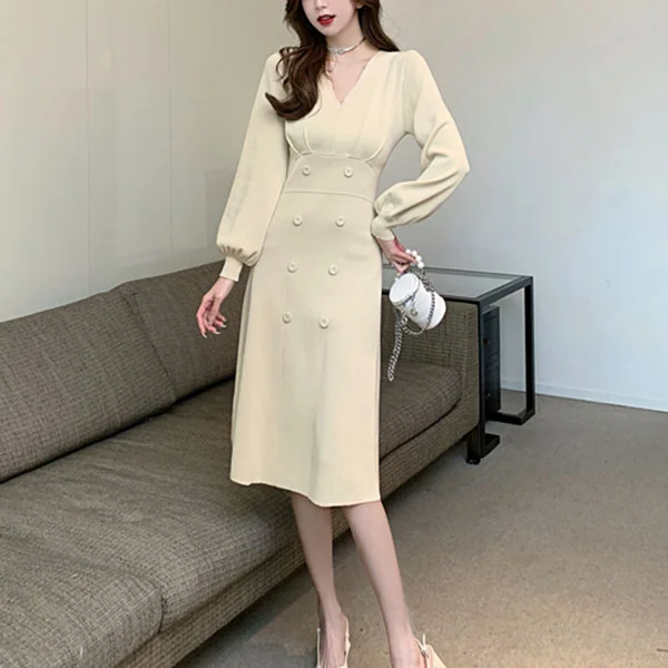 褒められワンピース Ｖネック 長袖 レディース服 ファッショナブルワンピース