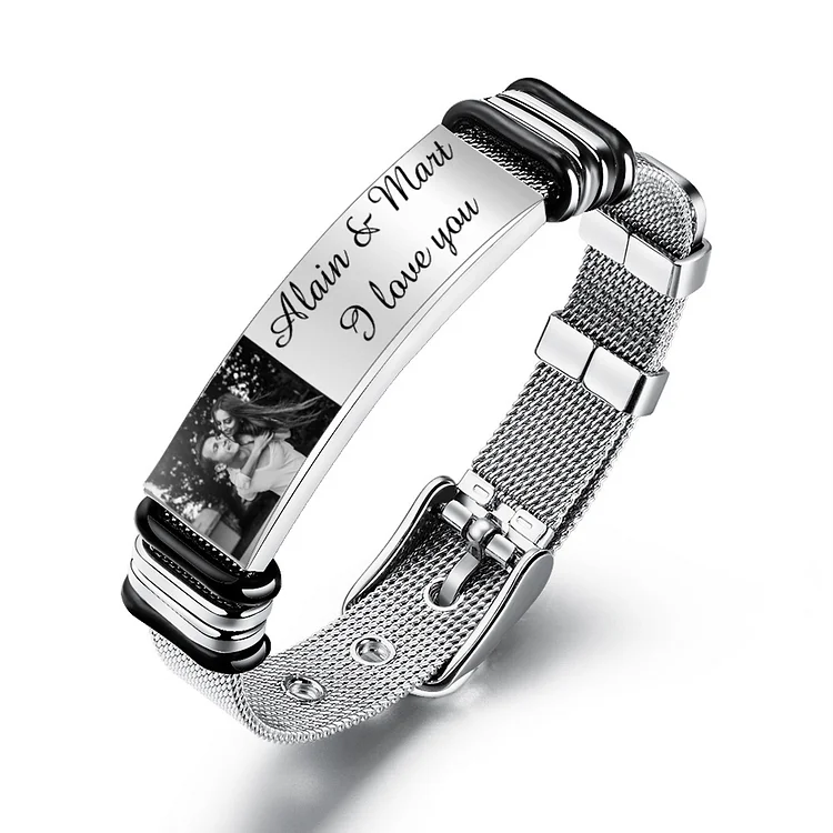Kettenmachen Personalisiertes Edelstahl Armband Benutzerdefiniertes Foto & Name Geschenk Verstellbar