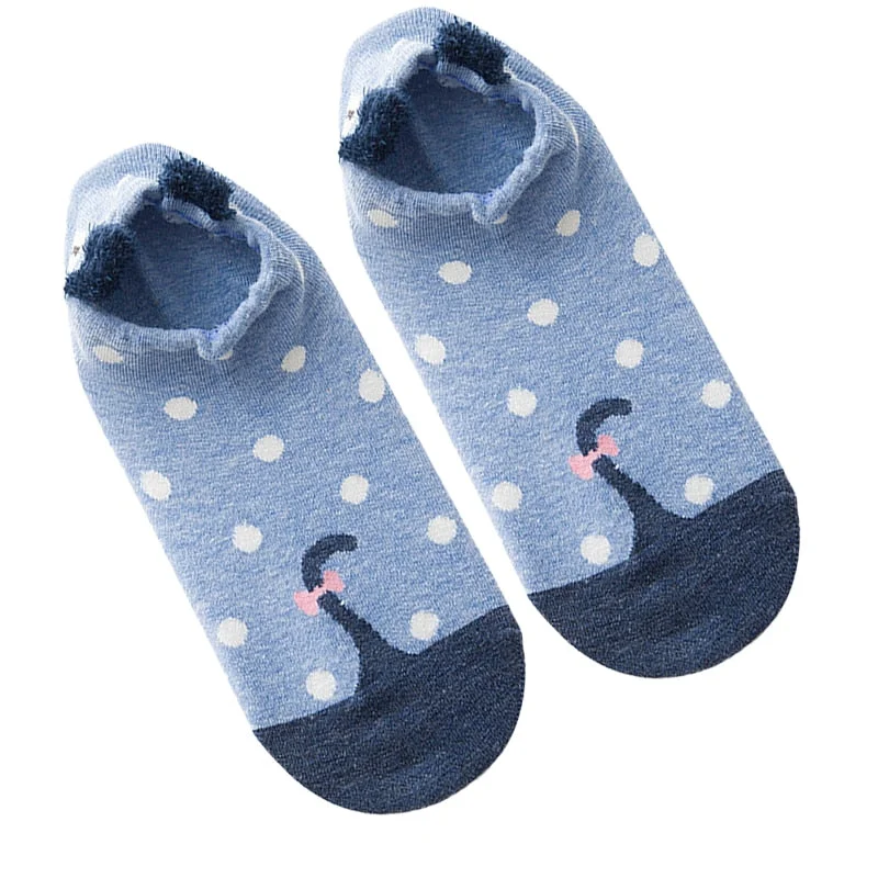 1 Pair Women Socks Cartoon Kawaii Cute Japanese Slippers Korean Style 3D Ear Boat Short Sock Cotton Cat Animal Female Sox