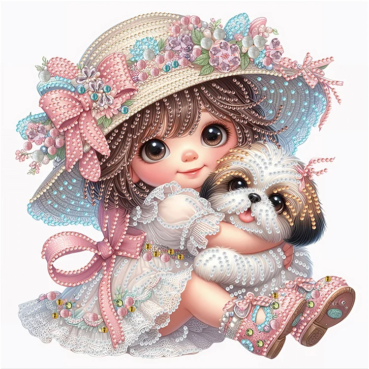 Partial Special-shaped Diamond Painting - Puppy And Girl 30*30CM