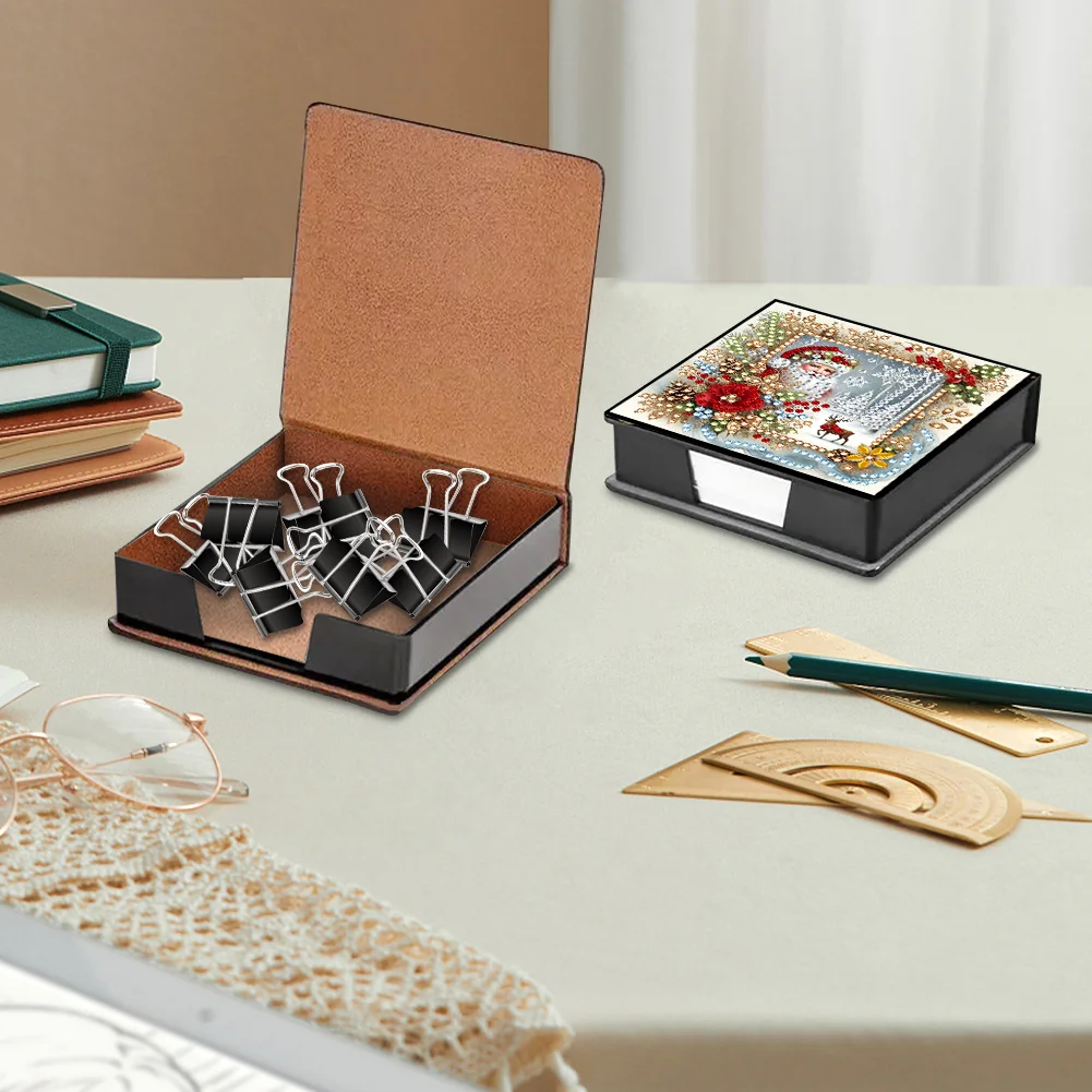 5D DIY PU Santa Claus Diamond Painting Notecard Box Gem Art Note Holder
