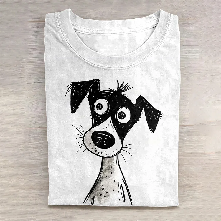 Dog Art Print Casual Short Sleeve T-Shirt