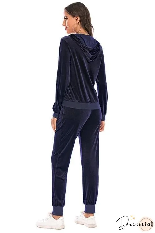 Zip-Up Hooded Jacket and Pants Set