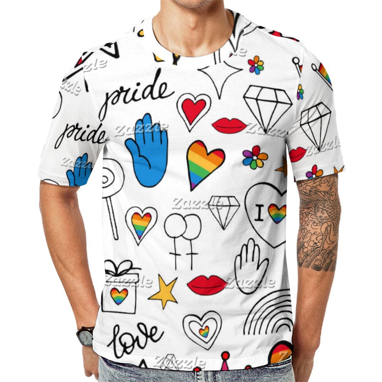 Gay Pride Doodle Short Sleeve Print Unisex Tshirt Summer Casual Tees for Men and Women Coolcoshirts