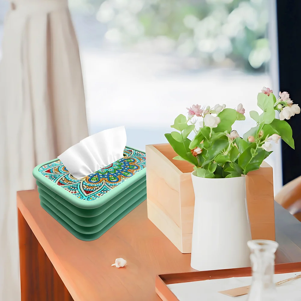 DIY Acrylic Mandala Flower Diamond Painting Paper Towel Dispenser Decor for Beginners