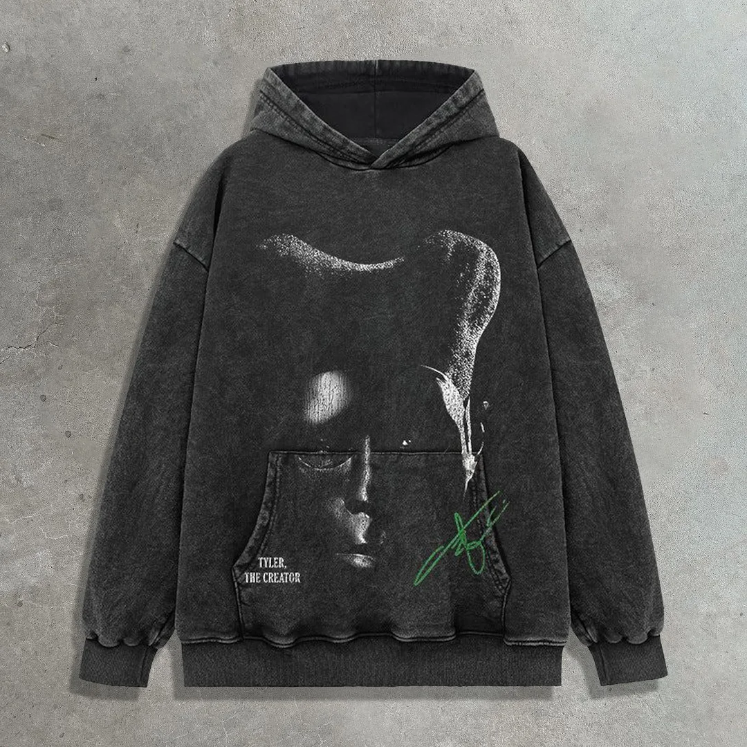 Creator casual street rap retro washed heavy hoodie