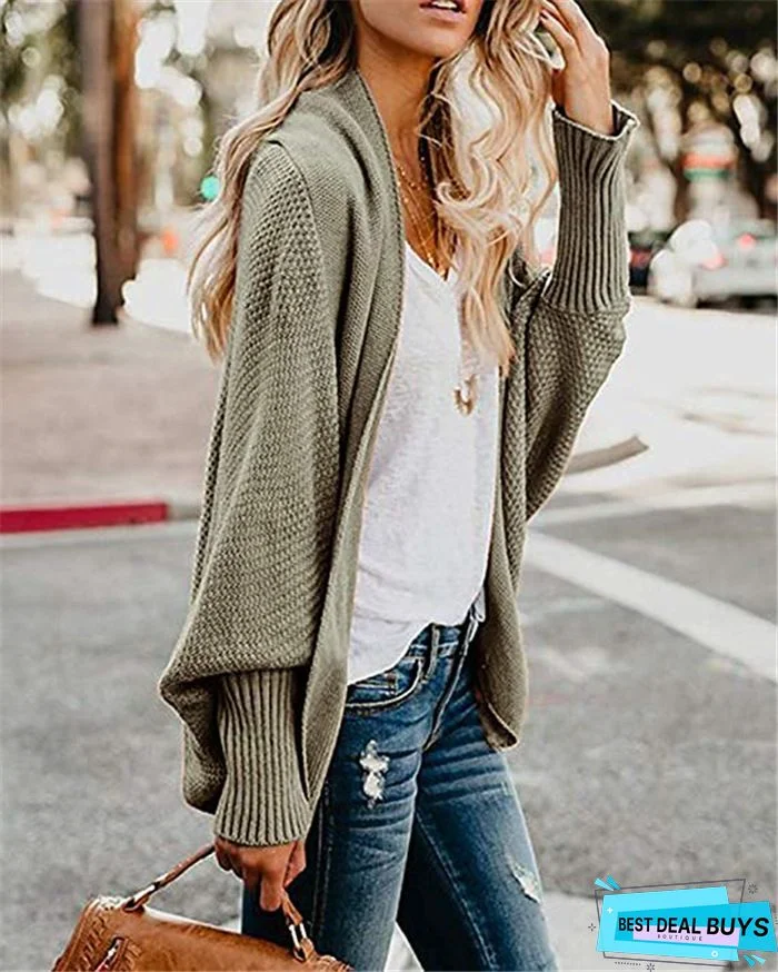 Large Size Solid Color Buttoned Casual Cardigan