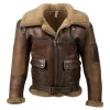 Men Vintage Distressed Real Fur RAF B3 Bomber Genuine Sheepskin Leather Jacket by Inlyline
