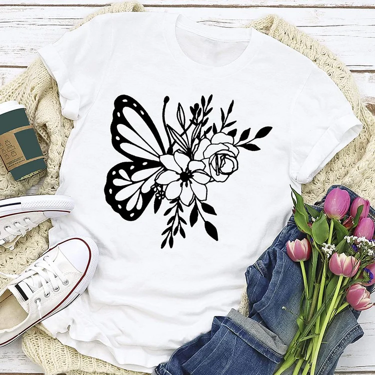 Flowers And Colorful Butterfly Insect T-shirt Tee -04297-Annaletters