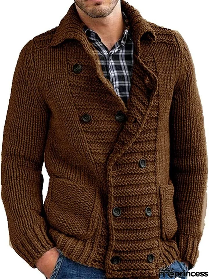Men's Lapel Collar Cardigan Sweater