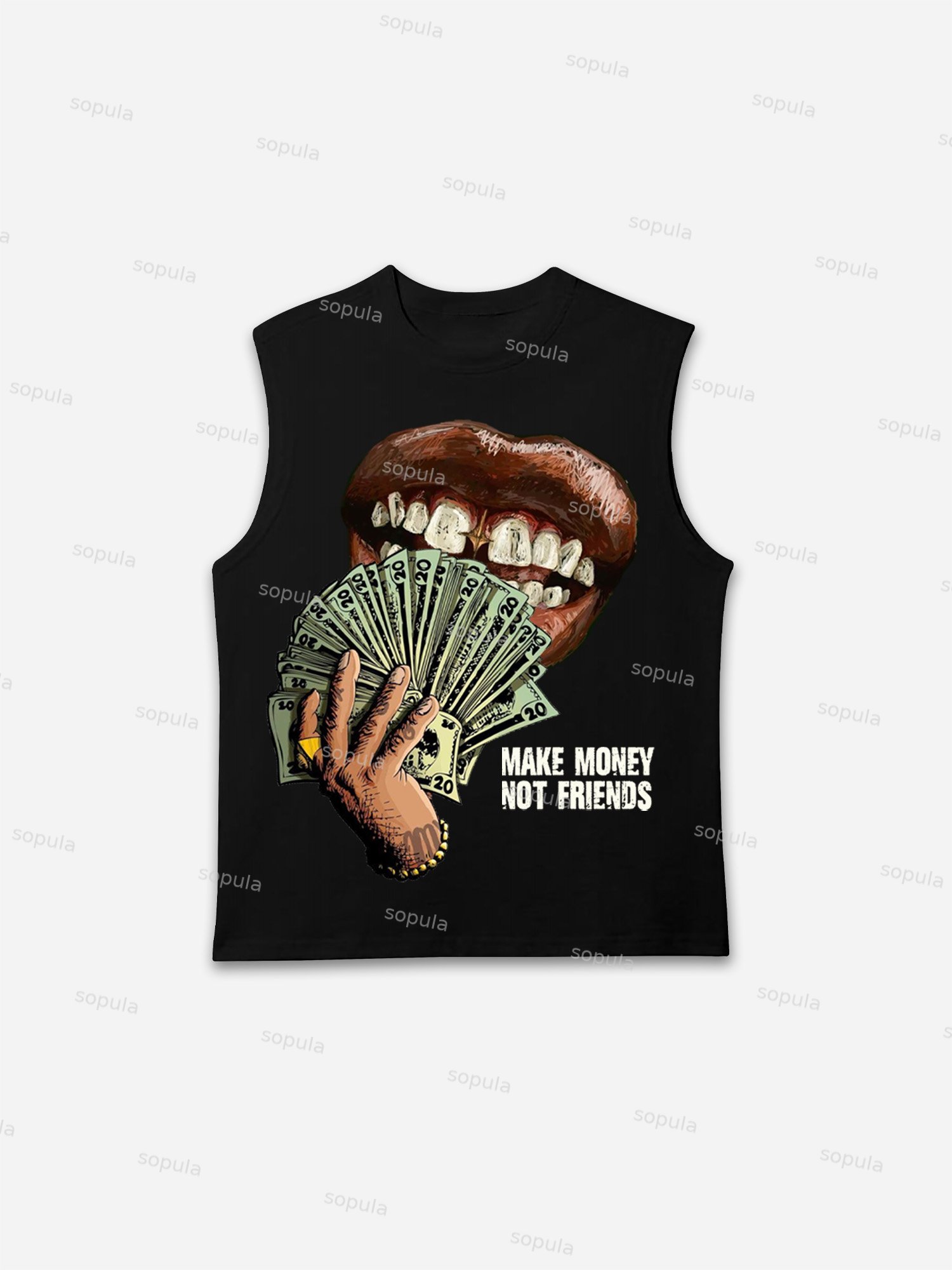 Make Money Not Friends Graffiti Illustration Graphic Vest - Sopula｜Premium Graphic Tees & Graphic Clothing