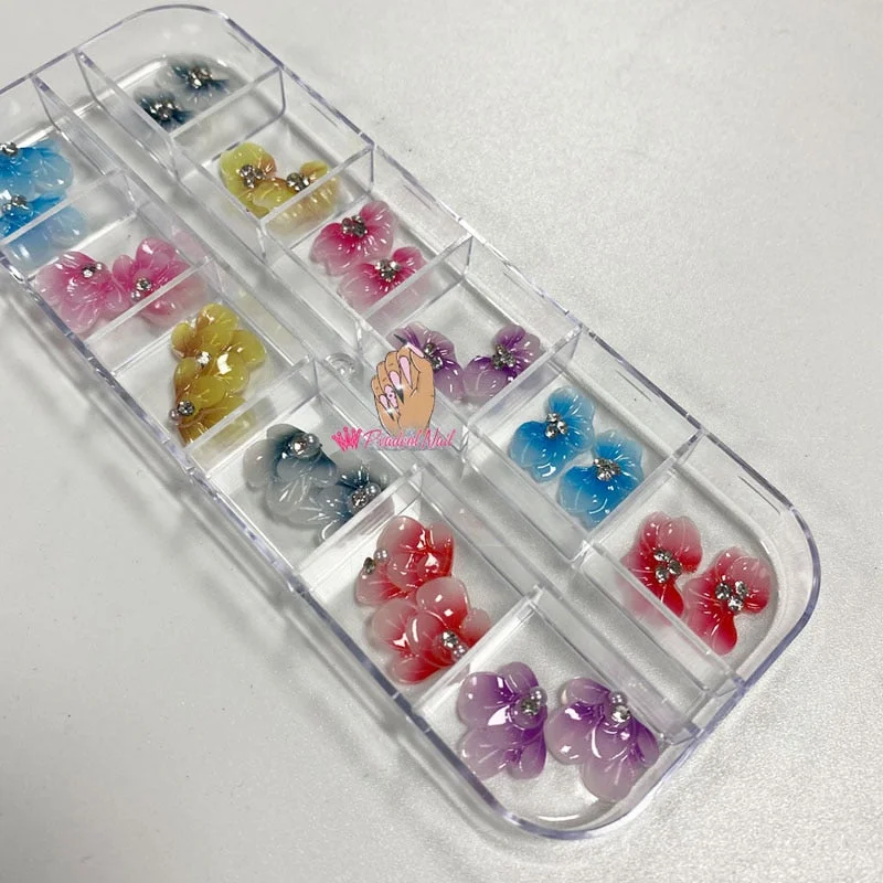 3D Nails Flower Acrylic Nail Art Trendy Charms Rhinestones Accessories Manicure Press On Tips Decoration 24pcs/pack-Nail Inspo