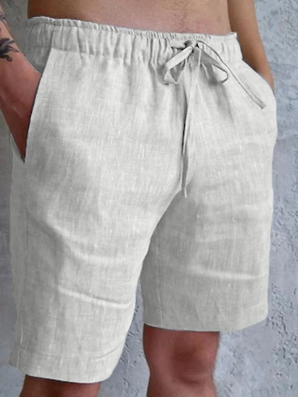 Men's Elastic Waist Drawstring Solid Color Linen Blend Shorts