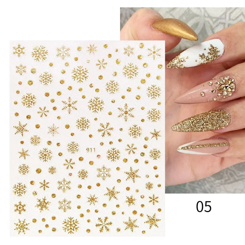Winter Xmas 3D Nail Sticker Christmas Elk Santa Snowflake Deer Cartoon Slider Design Polish Nails Decals Nail Art DIY Decor Tool-Nail Inspo