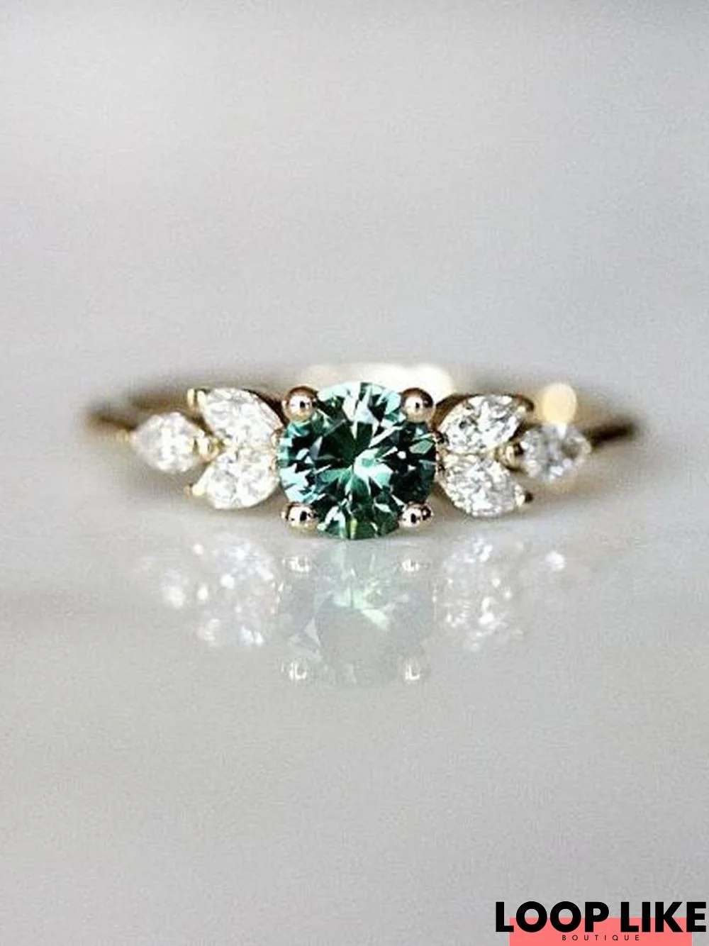 Emerald Zircon Diamond Ring Wedding Engagement Ring