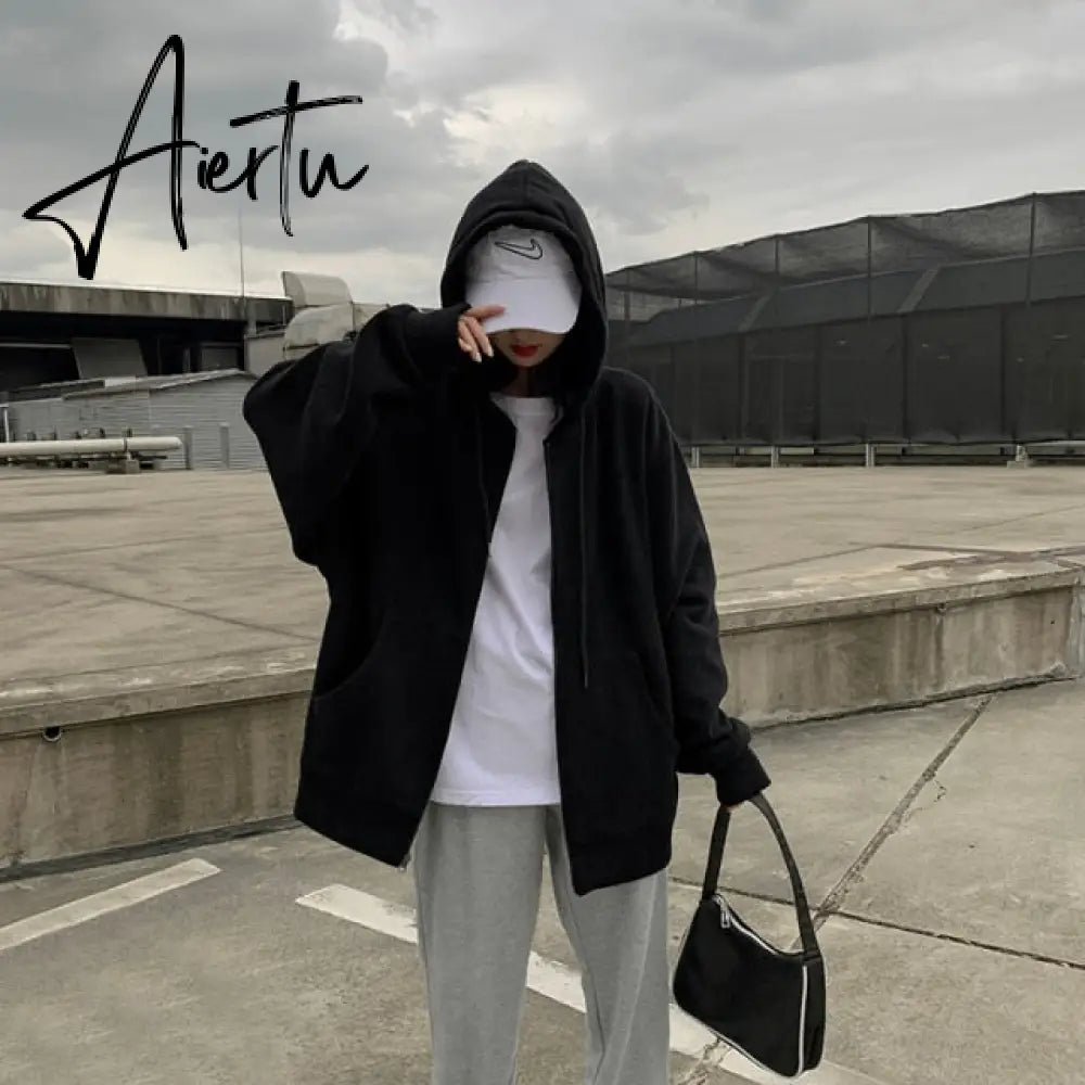 Aiertu Women Jacket Blouses Sweatshirts Casual Couple Tops Thicken Gray Hoodie Long Sleeve Loose Simple Coat Veste Femme Bomber Jacket Aiertu