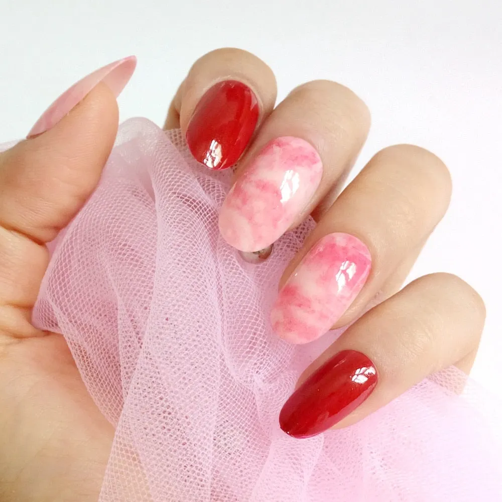 24Pcs Gradient Gray Artificial Fake Nails Marble Patterns Short False Nails With Design Full Cover Finger Tip Manicure Tool-Nail Inspo
