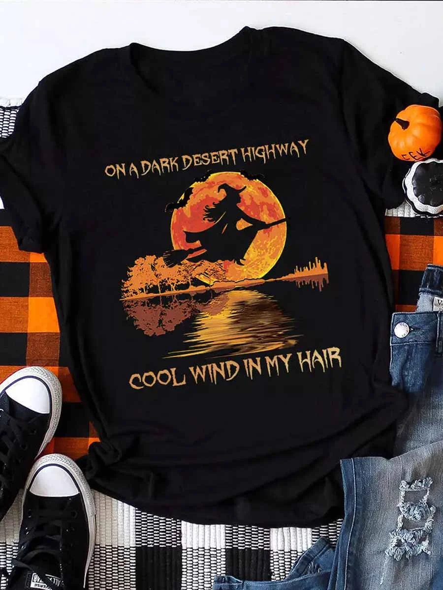 Halloween On A Dark Desert Highway Witch T-Shirt