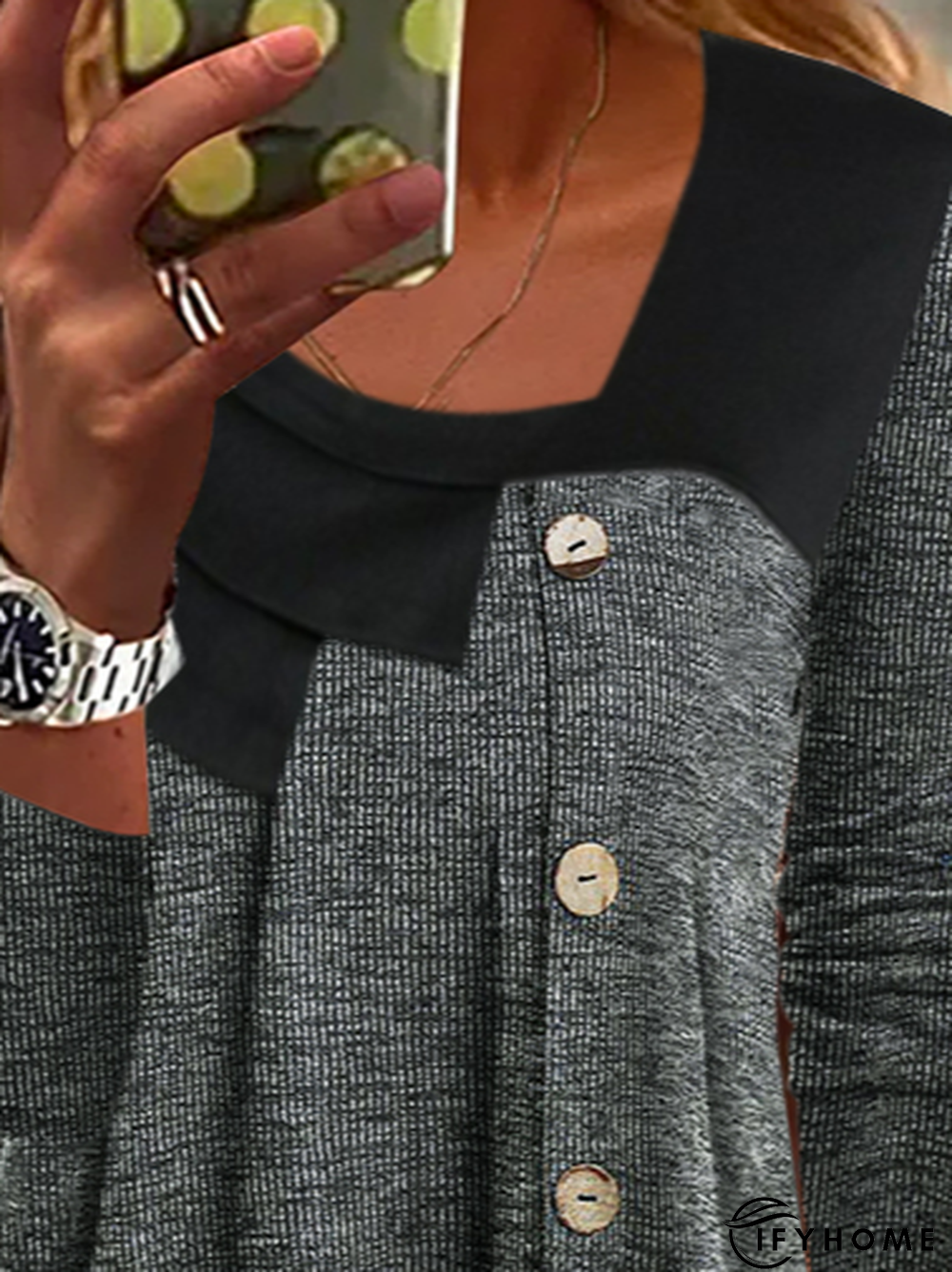 Mock Buttons Heathered Top | IFYHOME