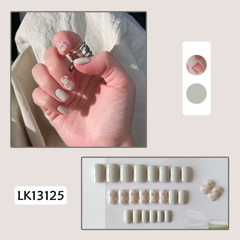 24pcs/box Long Ballet Fake Nails Press on False Nail Tips with Designs Set Full Cover Artificial Short Graffiti Girl Manicure