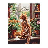 Orange Cat Garden Window - Pearls Painting