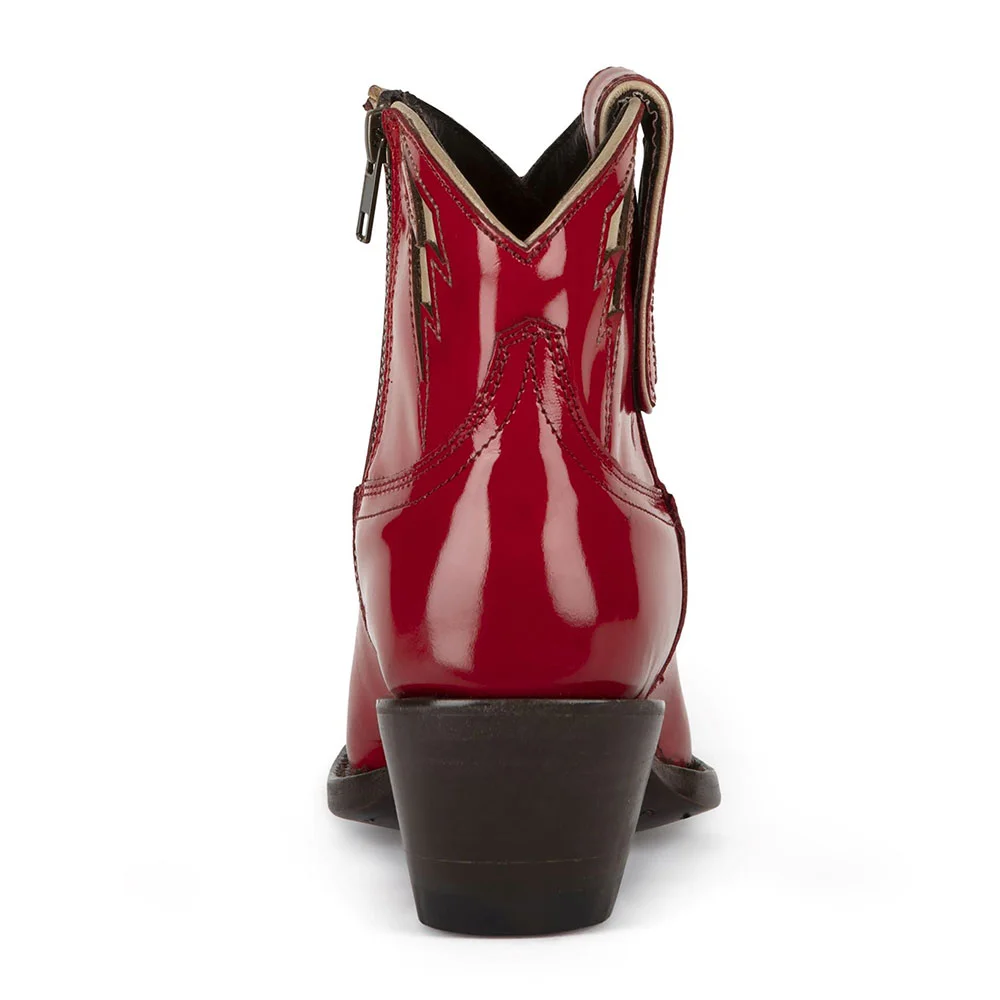 Red Snip Toe Lightning Inlay Chunky Heel Cowboy Boots for Women