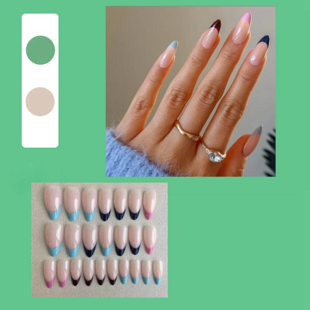 False Nails with Blue water drop design Detachable middle Long Ellipse False Nails Wearable Full Cover Nail Tips Press On Nails
