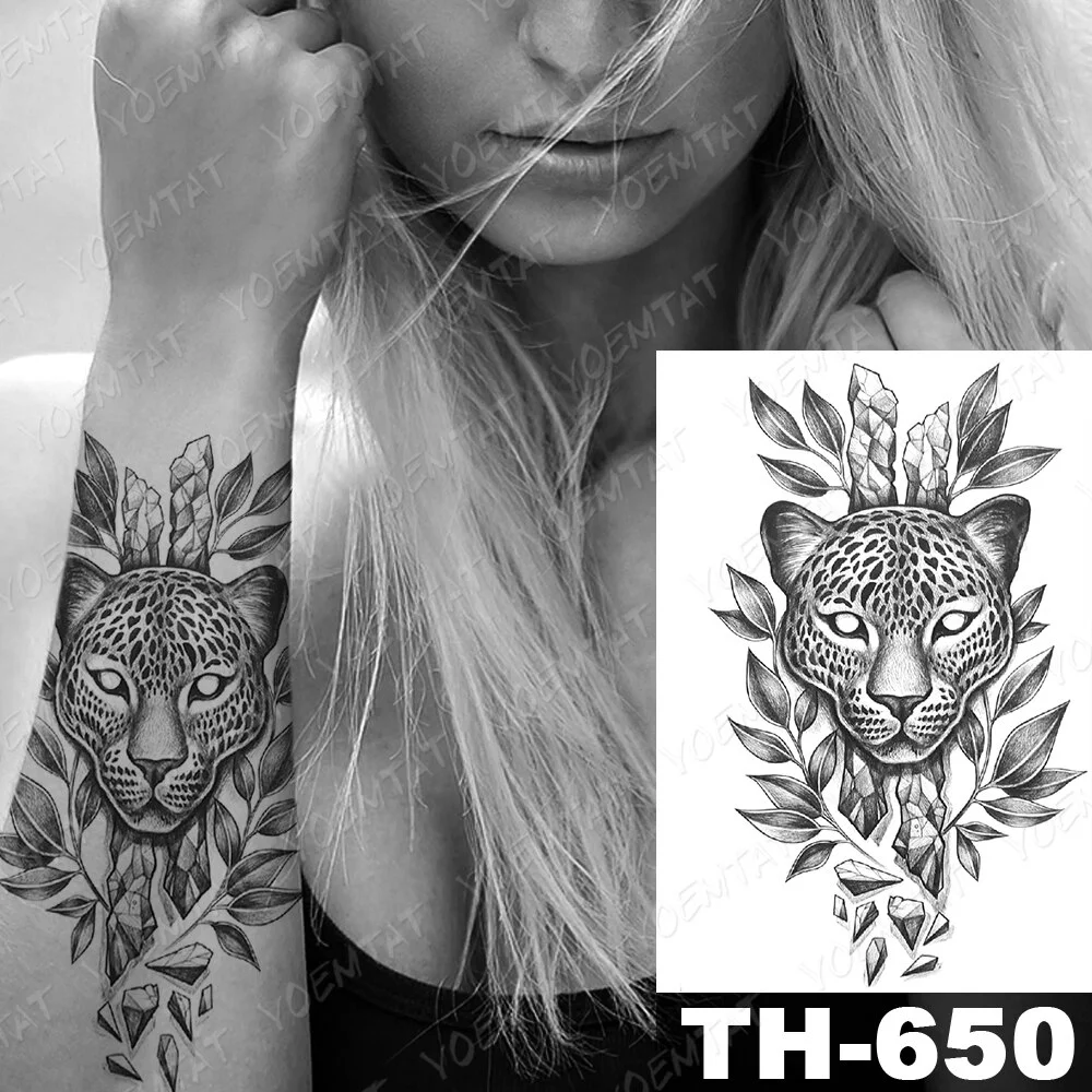 Sdrawing Temporary Tattoo Stickers Wolf Tiger Leopard Lion Moon Feather Star Flash Tattoos Female Back Body Art Fake Tatoo