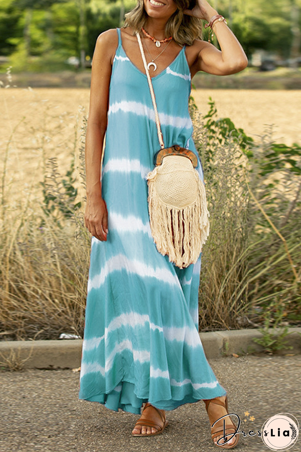 Casual Print Patchwork Spaghetti Strap Cake Skirt Dresses(6 colors)