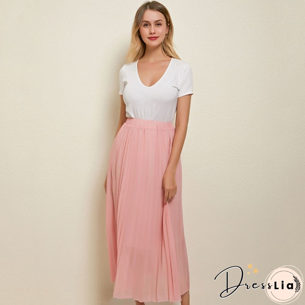 Summer New Fashion Women's Skirt One Size Multicolor Solid Pleated Skirt